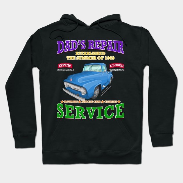 Dad's Repair Classic Car Garage Hot Rod Novelty Gift Hoodie by Airbrush World